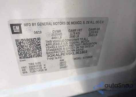 2019 GMC Terrain Slt из США, поврежденный, VIN 3GKALPEV6KL361803